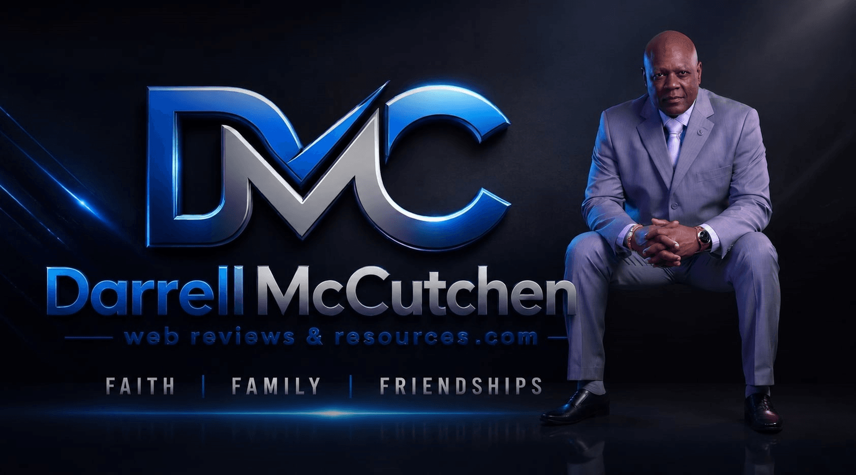 Darrell McCutchen DMC brand hero with the words Faith, Family, Friendships